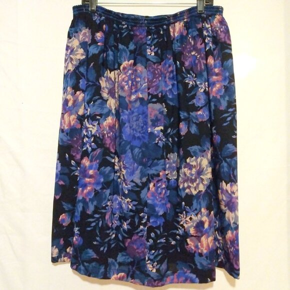 Vintage Liberty Wool Floral Skirt L/XL Cottagecore Dark Academia Made in England - Picture 4 of 8